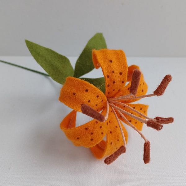 Felt Orange Tiger Lily Flower Stem