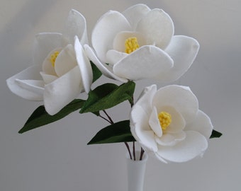 White Felt Magnolia Flower Single Stem