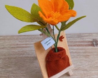 Felt California Poppy,  Mini Easel Freestanding Arrangement