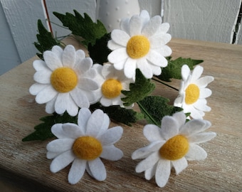 White Felt Daisy Flower Stem Bouquet