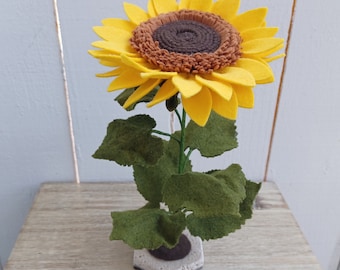 Yellow Felt Sunflower Stem Freestanding