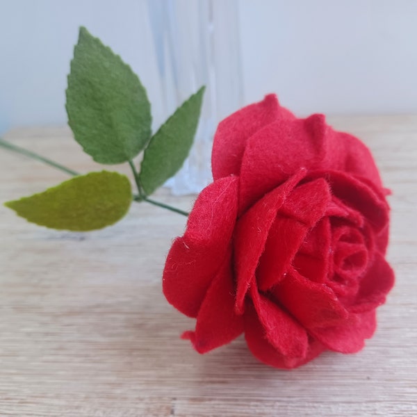 Red Felt Single Stem Rose