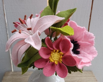 Pink Felt Lily, Poppy Mixed Flower Bouquet