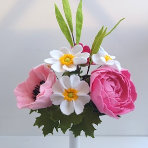 Pink Felt Peony Poppy Flower Bouquet