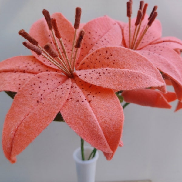 Coral Felt Lily Flower Stem