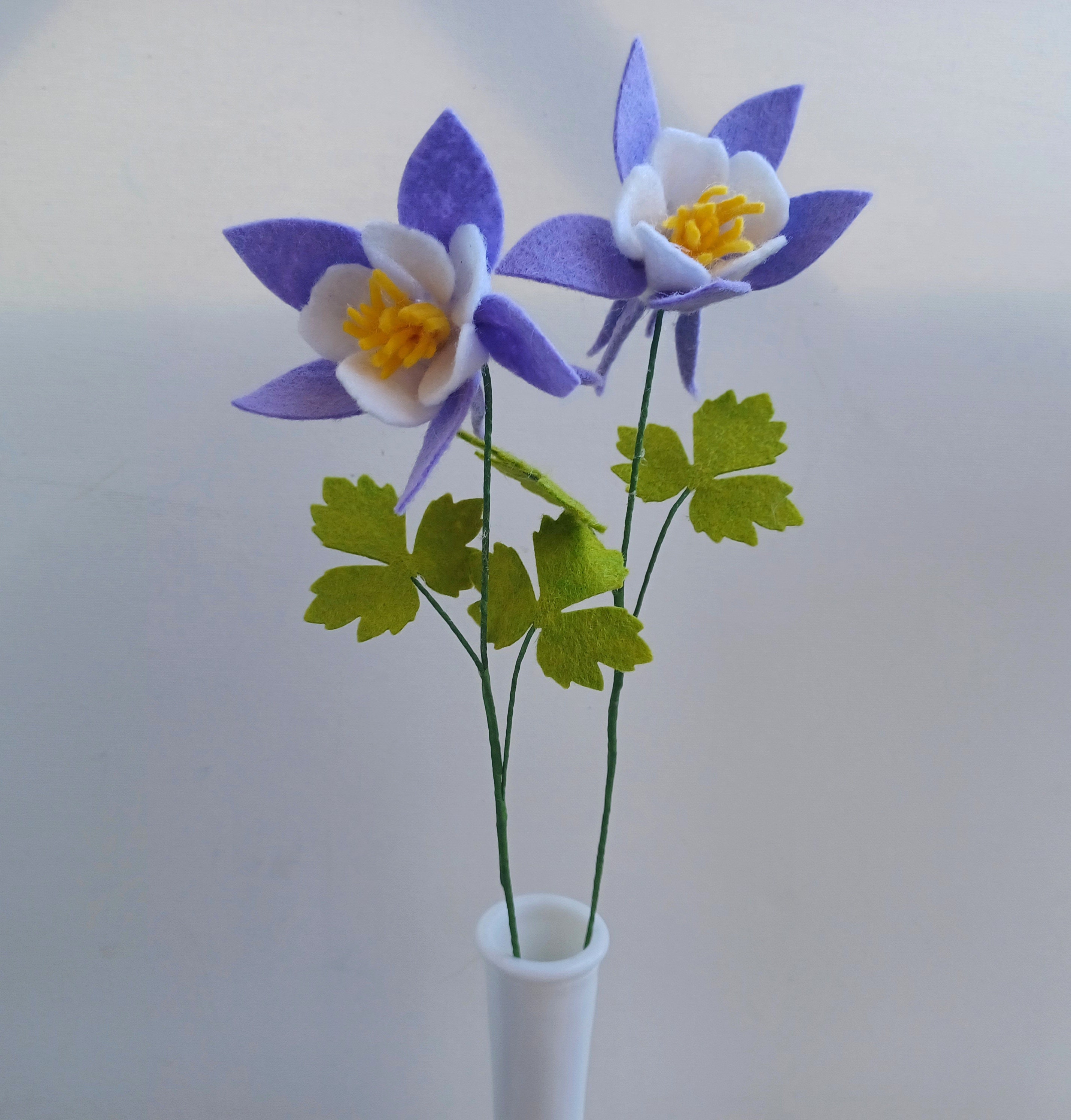 One Single Felt Columbine Flower Stem, Blue Colorado Columbine 