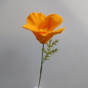 One Orange Felt California Poppy Flower Stem