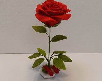 Red Felt Rose Flower, Butterfly,  Arrangement