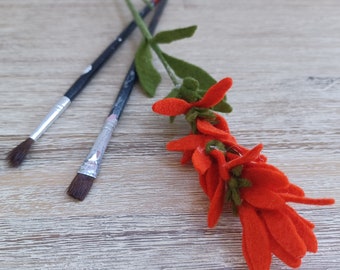 One Single Red Felt Indian Paintbrush Flower Stem