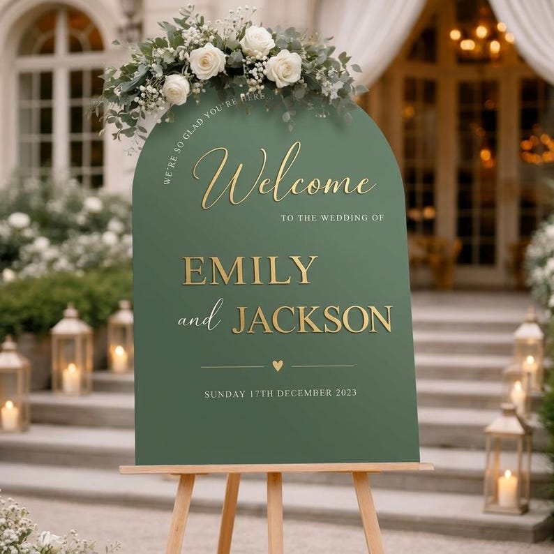 Arch Acrylic Wedding Welcome Sign, Sage Green Ceremony Entrance Decor ...