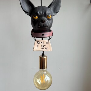 Handmade Hanging Lamp Angry Dog - Pendant Ceramic Lighting, Exclusive Home Decor