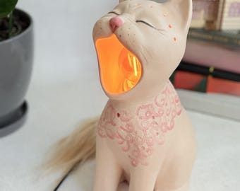 手作り陶器製猫ランプ：猫好きのための心地よいナイトライト - Etsy 日本