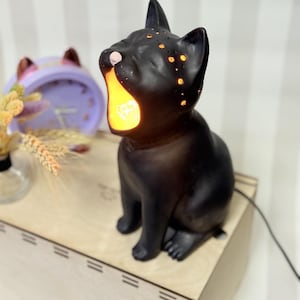 Lámpara de gato de cerámica negra – Luz nocturna original – Decoración para el dormitorio