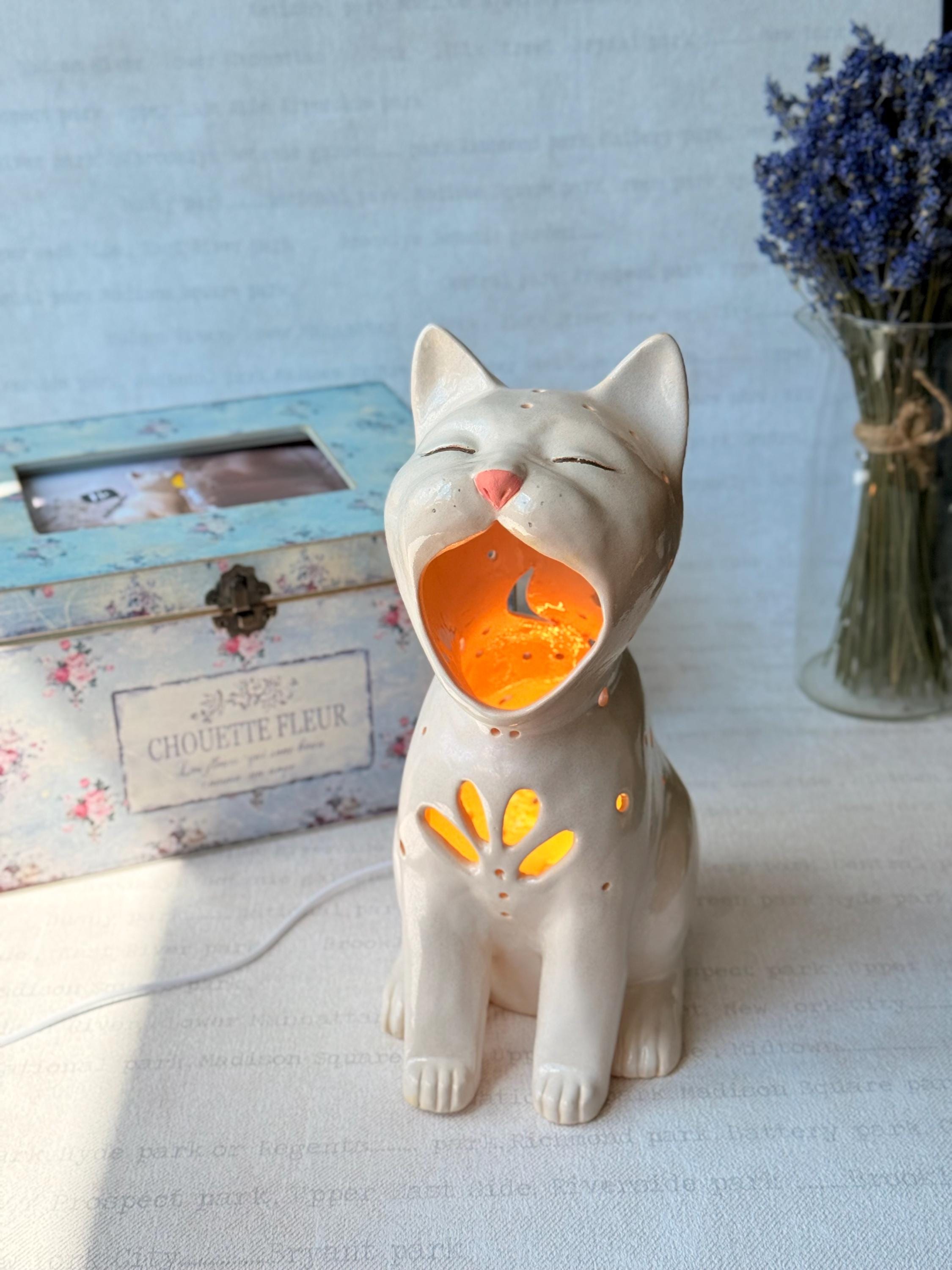 手作り陶器製猫ランプ：猫好きのための心地よいナイトライト - Etsy 日本
