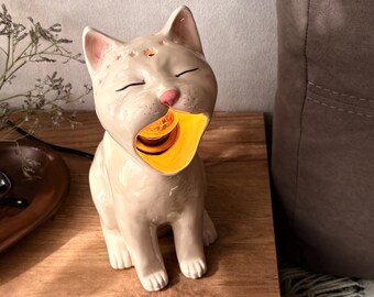手作り陶器製猫ランプ：猫好きのための心地よいナイトライト - Etsy 日本