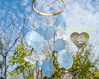 Handmade Rainbow Shell Wind Chimes, Custom name,Outdoor Garden Patio Decor,Sea Glass WindChimes