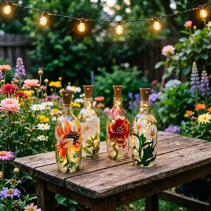 Luce notturna da giardino personalizzata dipinta a mano, vaso solare personalizzato con fiori per il giardino, lampada calda da comodino, bottiglia luminosa rilassante