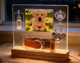 Haustier-Gedenknachtlicht, kundenspezifischer Bilderrahmen mit Einäscherungs-Asche-Urne, Beileidsgeschenk für den Verlust von Hund Katze