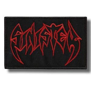May include: Black rectangular patch with red embroidered text. The text is stylized and appears to be a band logo or emblem. The patch is likely for clothing or accessories.