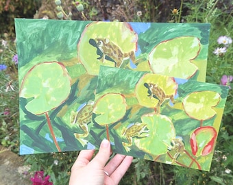 Three Frogs  A5/A4 Art print, wall art, painting, wall decor