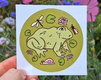 Toad & Insects Vinyl Sticker, Cute Circle Sticker (7.6cm)