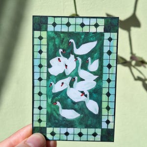 Green Swans Vinyl Sticker, Rectangle Matte Finish