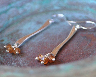 Cast Silver Stem Earrings With Hessonite Garnet