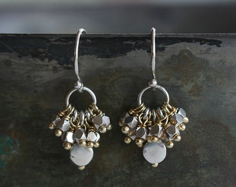 Sterling Silver and Gold Mixed Metal Bead Dangle Drop Earrings