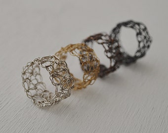 Crocheted Sterling Silver Ring Crochet Band Wire Mesh