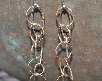 Silver and Gold Earrings Wire Dangle Earrings Mixed Metal
