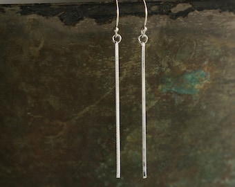 Sterling Silver Snake Chain Linear Line Simple Classic Earrings Modern Tinsel