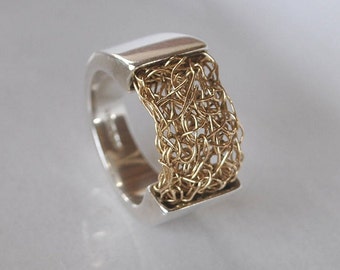 Mixed Metal Crochet and Silver Cast Ring