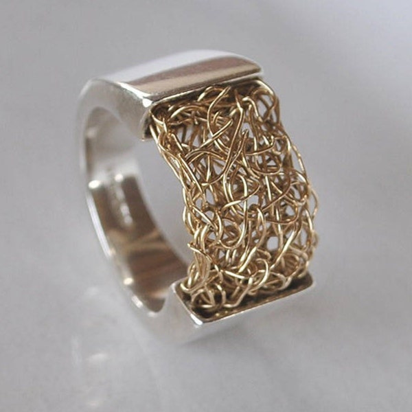 Mixed Metal Crochet and Silver Cast Ring