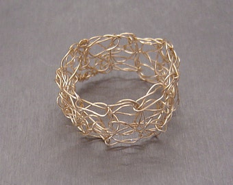 Crocheted Gold Ring Crochet Band Goldfilled Wire