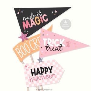 Pink Halloween Pennant Flags: Printable Boo Basket Decor (PDF)