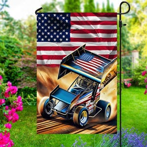 Sprint Car Racing Flag: American Flag Dirt Track Banner