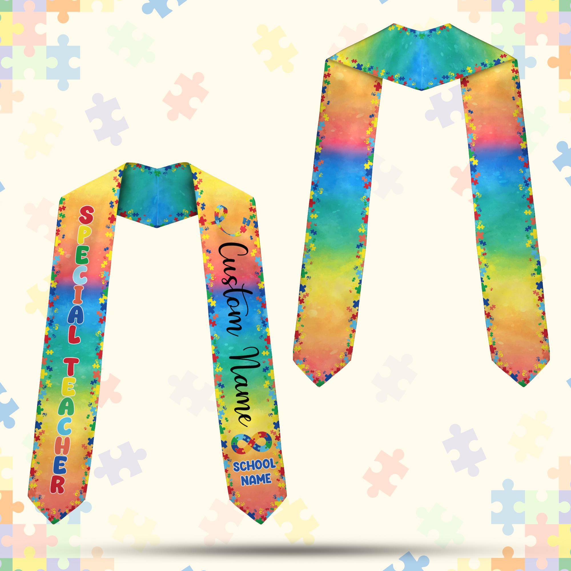 Special Teacher Autism Graduation Stole, Personalized Autism Awareness ...