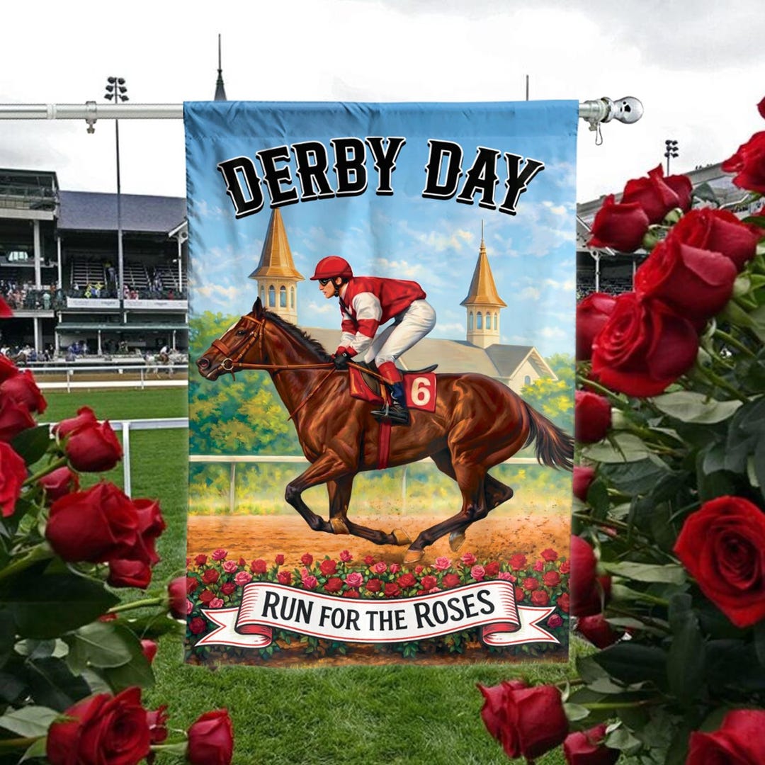 Red Rose Racing Kentucky Derby House Flag, Red Roses Horse Racing Garden Flag, Derby ...