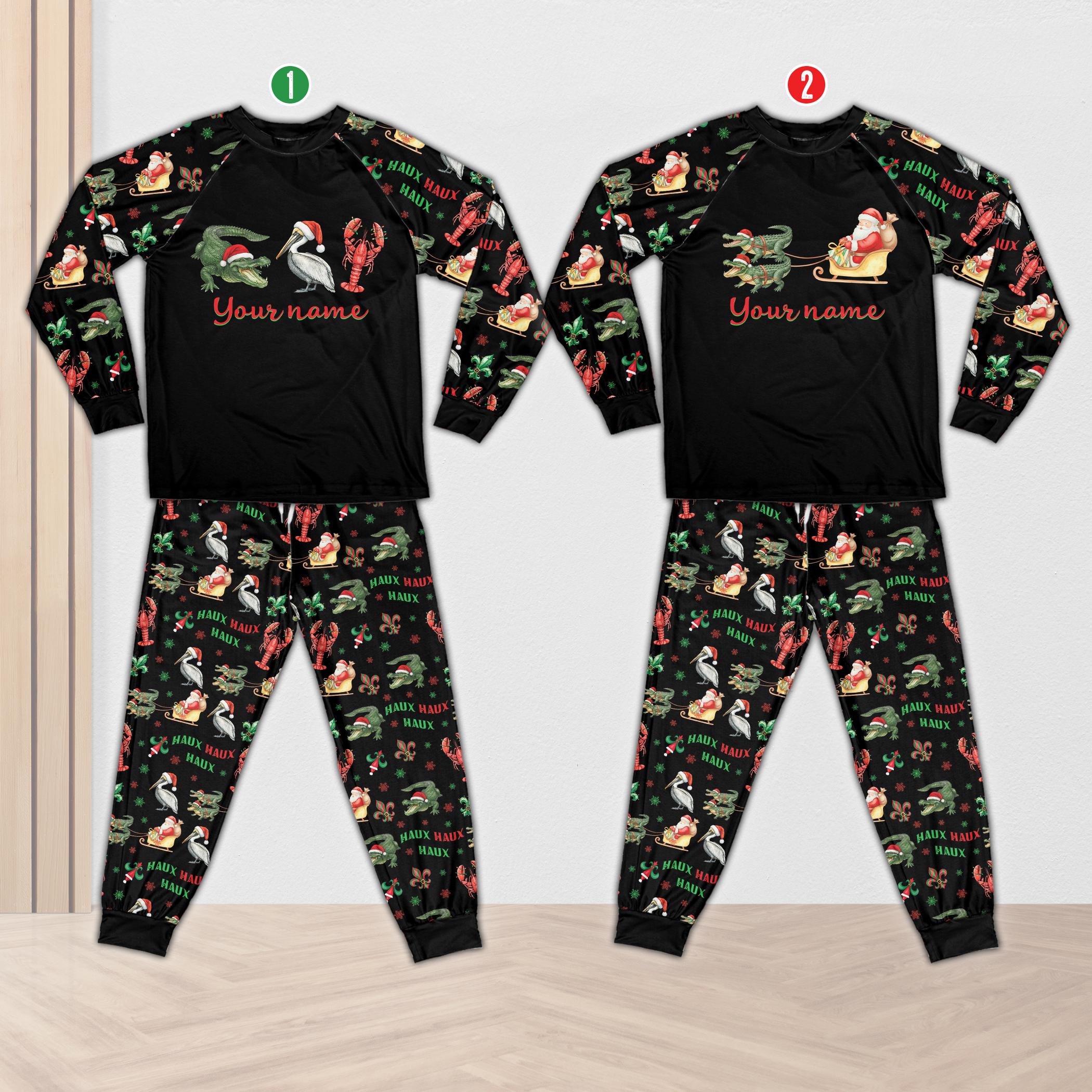 Custom Name Louisiana Christmas Pajamas Set, Festive Cajun Xmas Longsleeve Pajamas, Cute Southern Christmas, Personalized Christmas Pajamas