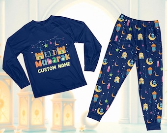 Aangepaste Eid Mubarak-pyjamaset, schattige Ramadan-nachtkleding, gepersonaliseerd cadeau voor jongen en meisje Ramadan Kareem, bijpassende Eid-pyjama voor het hele gezin