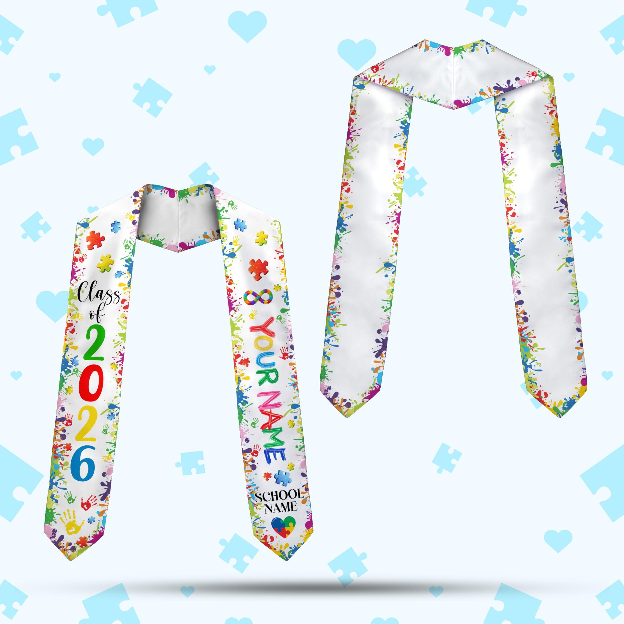 Personalized Autism Graduation Stole Class of 2026, Custom Puzzle Piece ...
