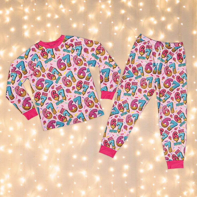 Dripping 67 Pajamas Set, Six Seven Meme Pajamas, Trending Ice Cream ...