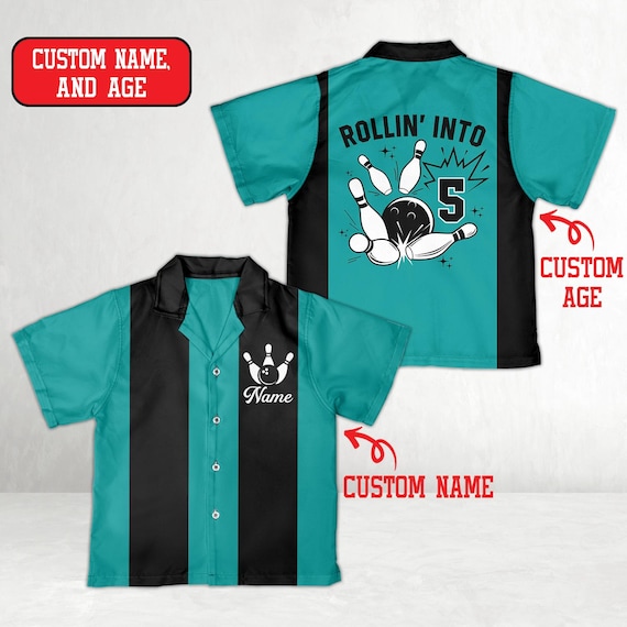 Personalized Bowling Birthday Shirt, Custom Retro Bowling Shirt, Rolling Into Birthday Bowler Button Shirt Boy Girl Let's Strike Up Some Fun