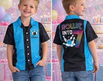 Personalized Retro Bowler Birthday Shirt, Custom Bowling Shirt, Rollin' Into Birthday Button Shirt, Boy Girl Let's Strike Up Some Fun