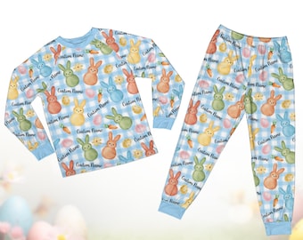 Custom Name Bunny Easter Pajamas Set, Pastel Egg Lover Pajamas, Personalized Kid Happy Easter Day Gift