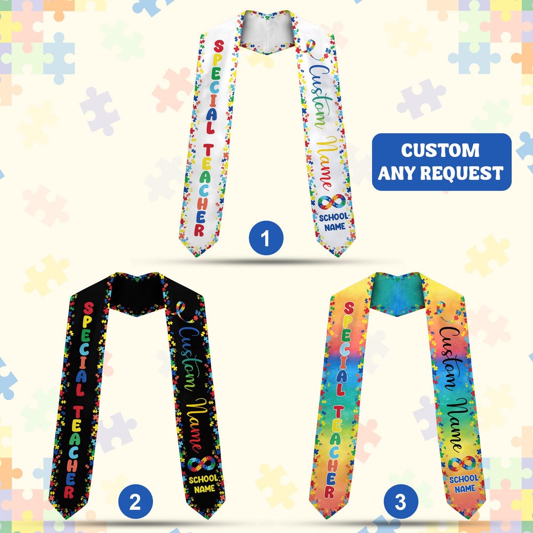 Special Teacher Autism Graduation Stole, Personalized Autism Awareness ...