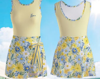 Personalized Tennis Dress, Custom Name Floral Tennis Outfit, Cute Sleeveless Sport Dress, Women's Tennis Dress, Summer Tennis Gift