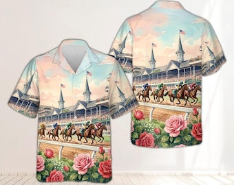 Kentucky Derby Hawaiian Shirt, Churchill Downs Horse Racing Shirt, Jockey Horse Race Button Up, Derby Day Roses Shirt, Horse Lover Gift