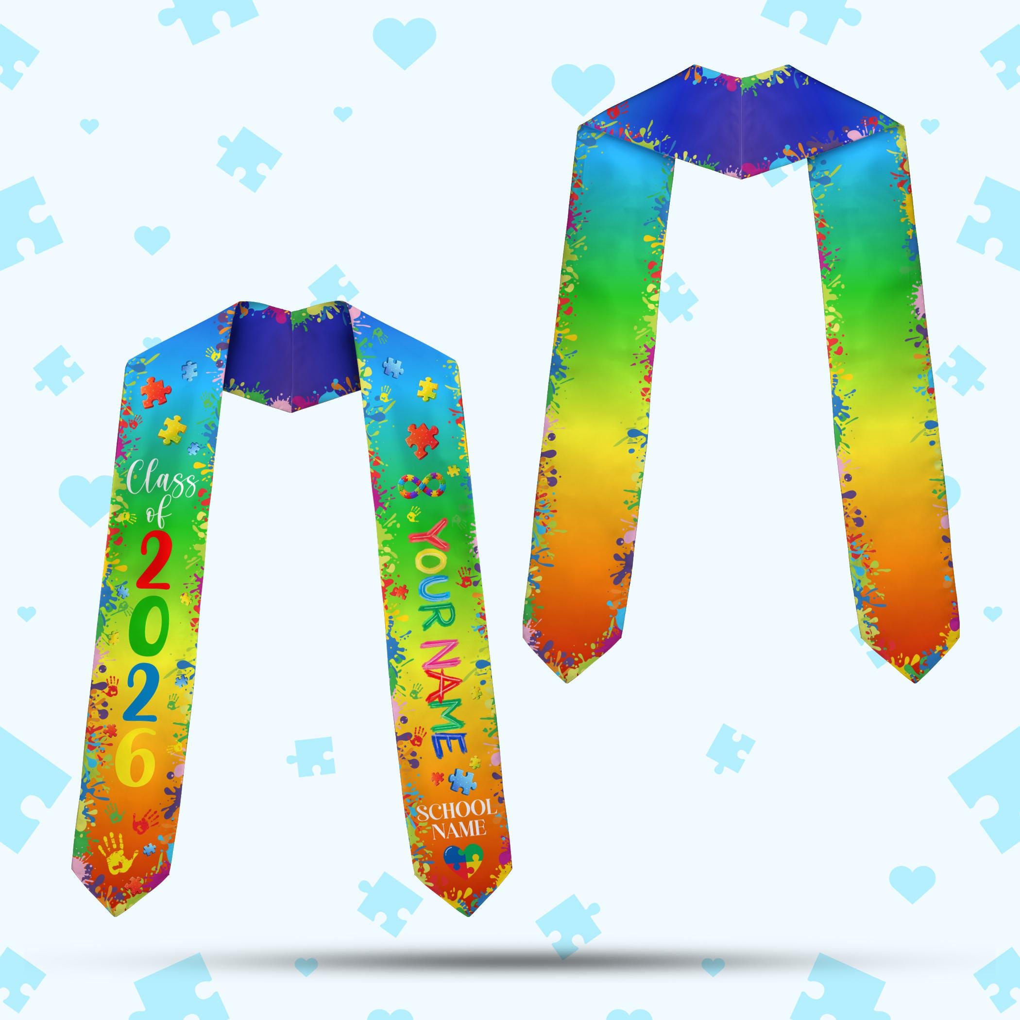 Personalized Autism Graduation Stole Class of 2026, Custom Puzzle Piece ...