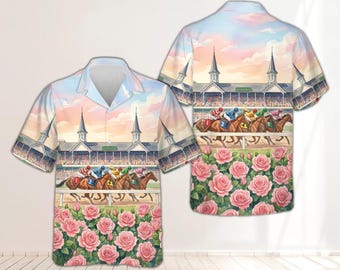 Kentucky Derby Hawaiian Shirt, Horse Racing Shirt, Run For The Roses Derby Party Shirt, Churchill Downs Derby Day Shirt, Horse Lovers Shirt